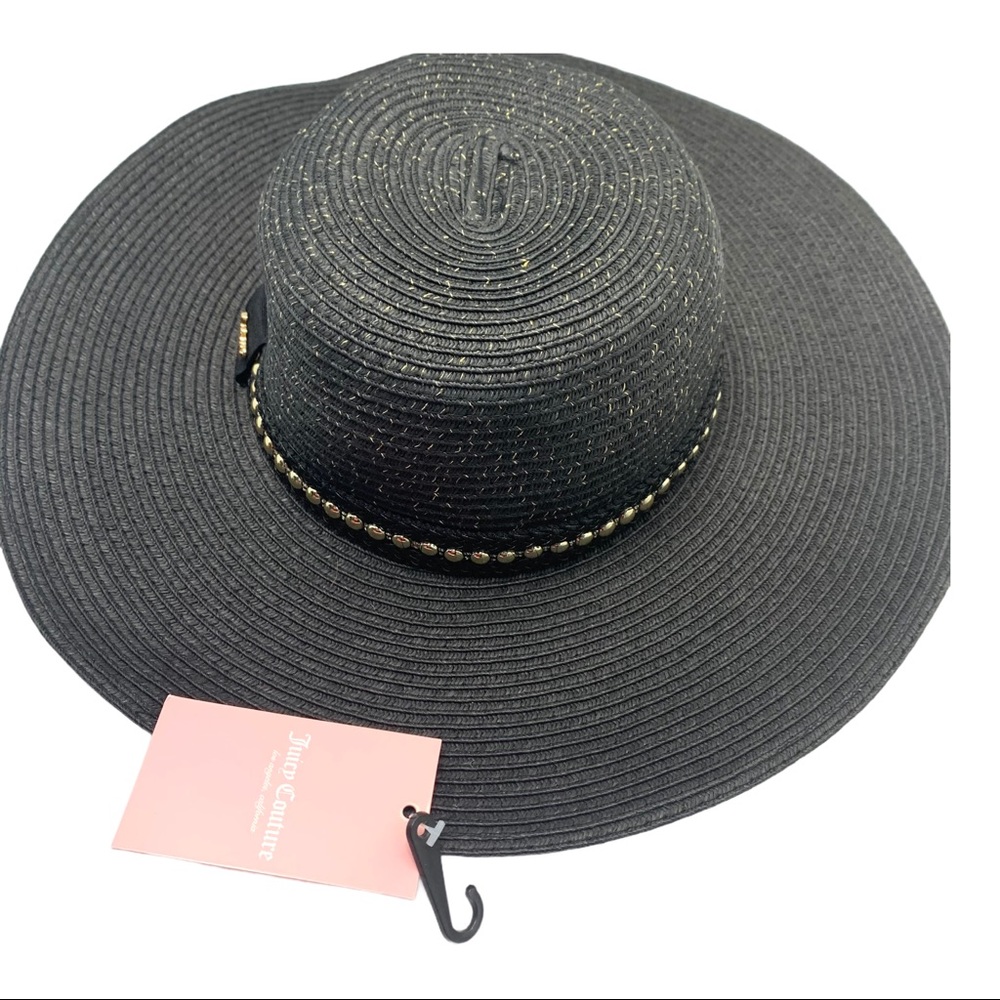 Juicy Couture Womens Wide Brim Black/Gold Sun Hat